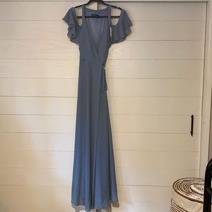 Dusty blue maxi bridesmaid dress